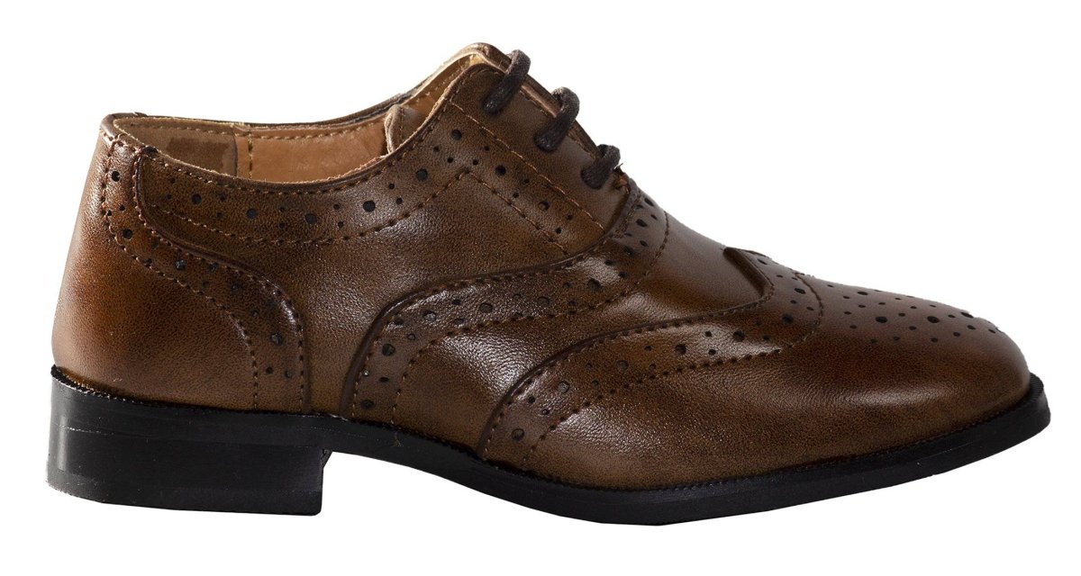 Boys Oxford Wing - Tip Lace Up Dress Shoes - Tuxgear