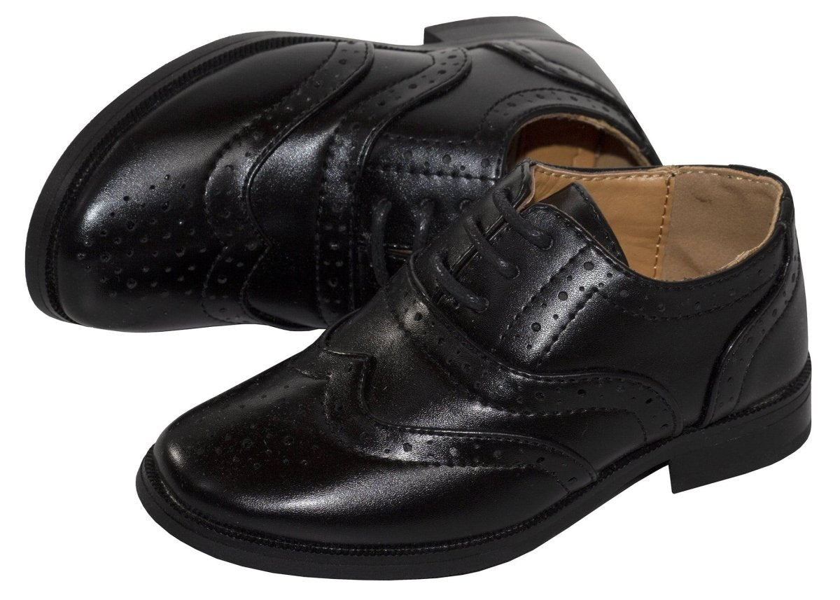 Boys Oxford Wing - Tip Lace Up Dress Shoes - Tuxgear