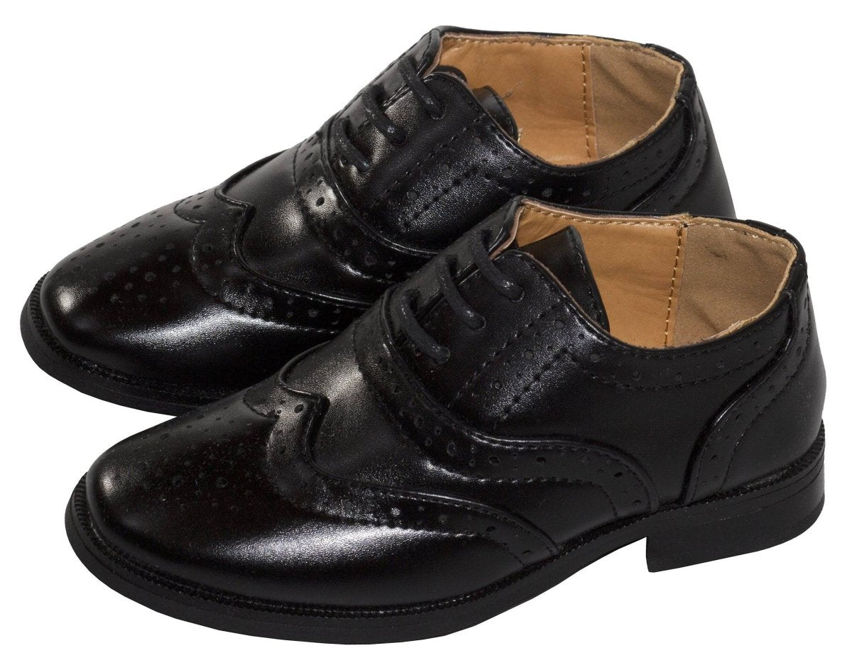 Boys Oxford Wing - Tip Lace Up Dress Shoes - Tuxgear