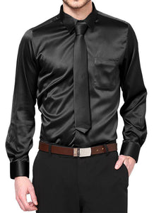 Boys Satin Long Sleeve Button Up Dress Shirt - Tuxgear