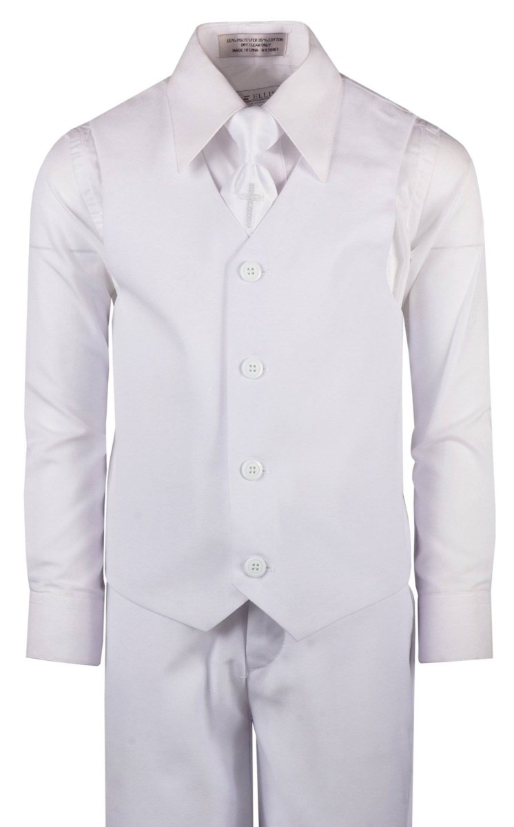 Boys Slim Fit Communion Suit with Religious Cross Neck Tie - Tuxgear