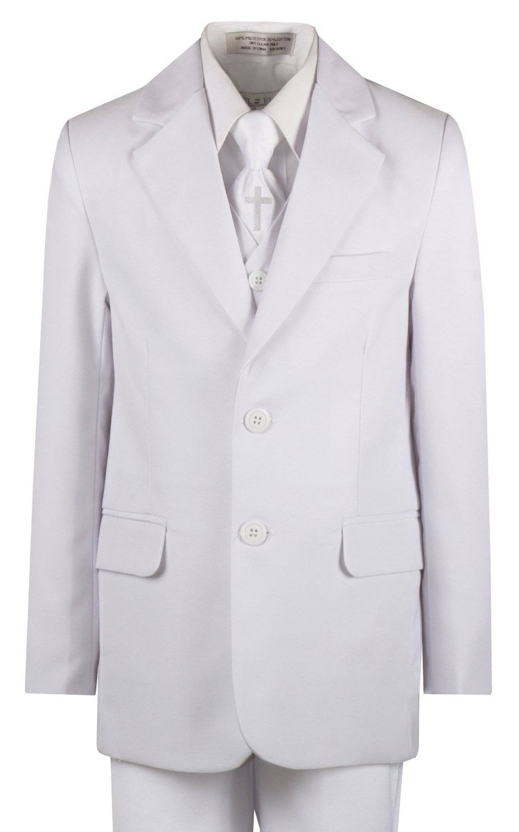 Boys Slim Fit Communion Suit with Religious Cross Neck Tie - Tuxgear