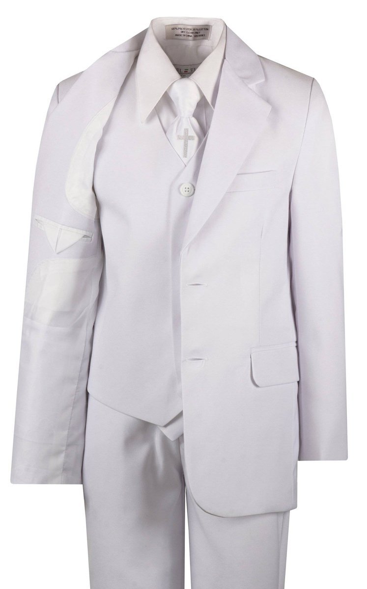 Boys Slim Fit Communion Suit with Religious Cross Neck Tie - Tuxgear