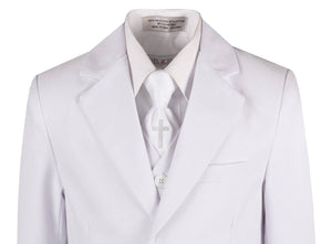 Boys Slim Fit Communion Suit with Religious Cross Neck Tie - Tuxgear
