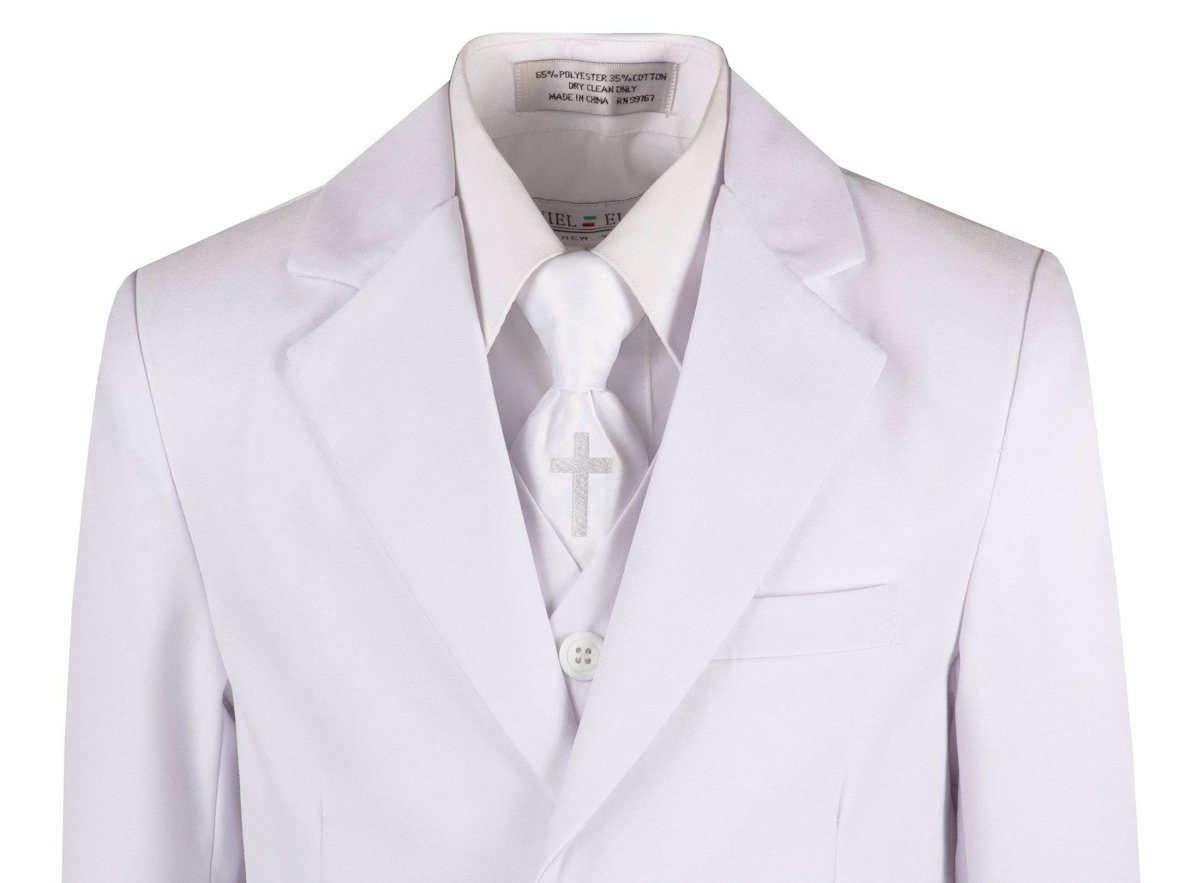 Boys Slim Fit Communion Suit with Religious Cross Neck Tie - Tuxgear