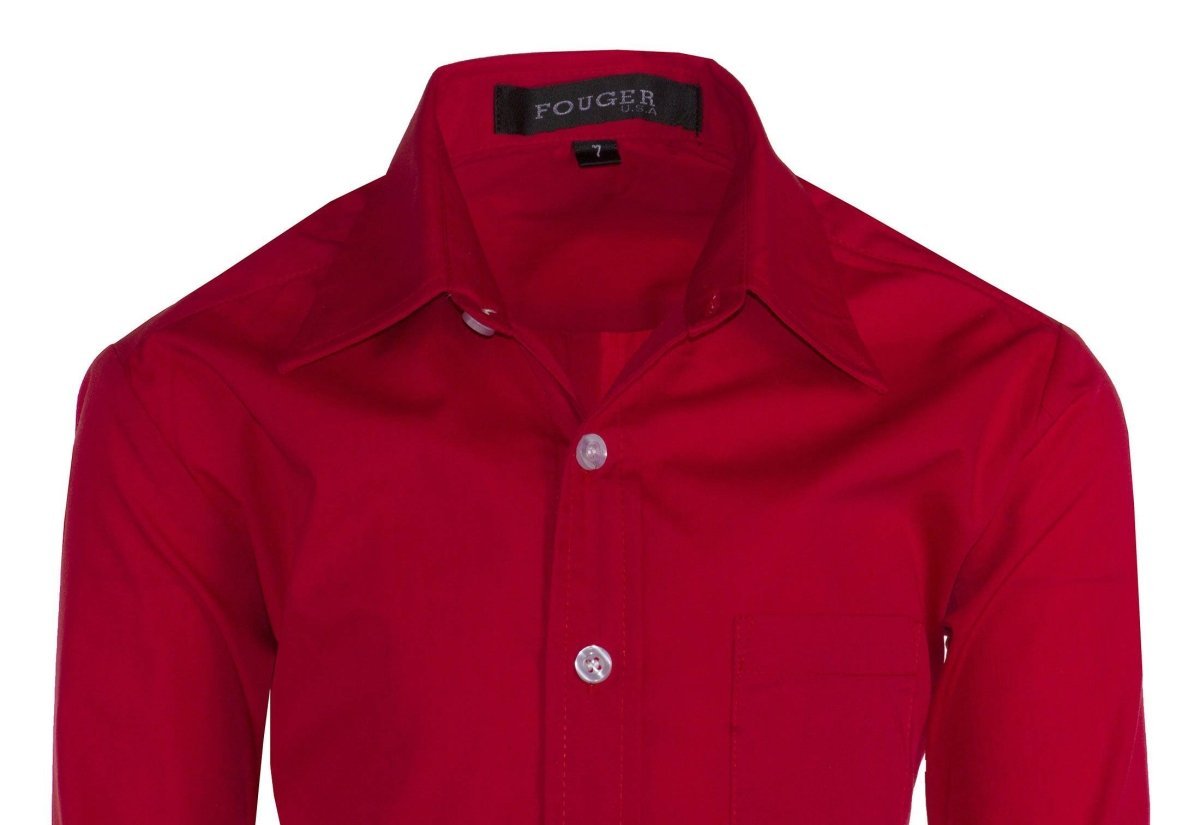 Boys Slim Fit Long Sleeve Dress Shirt – Button - Front, Chest Pocket, Adjustable Cuffs, Available in 10 Colors, Sizes 2 - 18 - Tuxgear