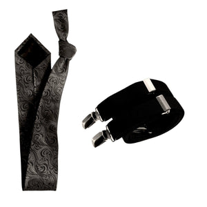 Classic Windsor Self Tie Paisley Jacquard Necktie and Suspenders - Tuxgear