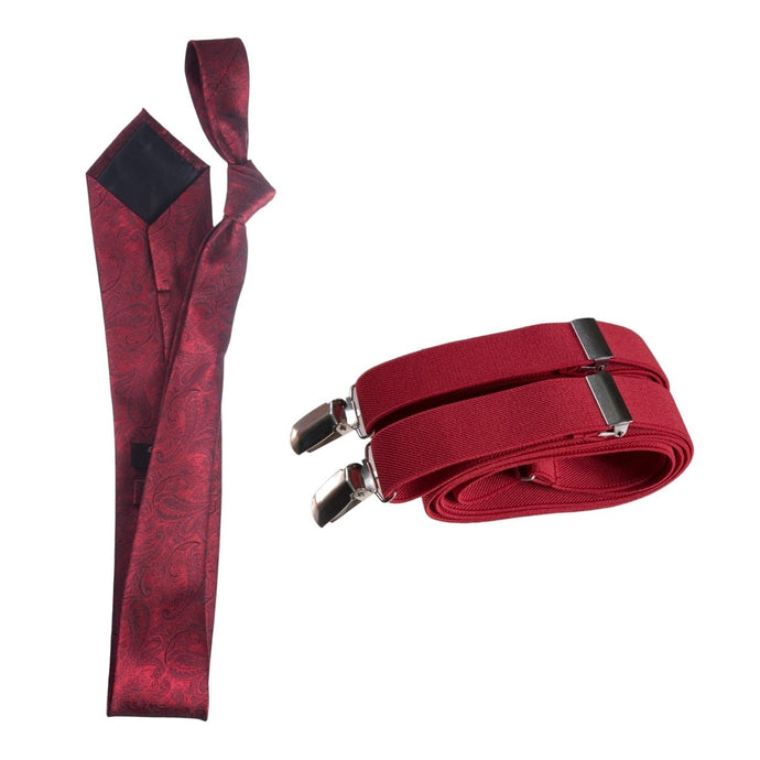 Classic Windsor Self Tie Paisley Jacquard Necktie and Suspenders - Tuxgear