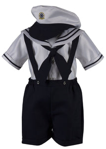 Infant Toddler Navy Blue and White Sailor Short Set Outfit - Tuxgear