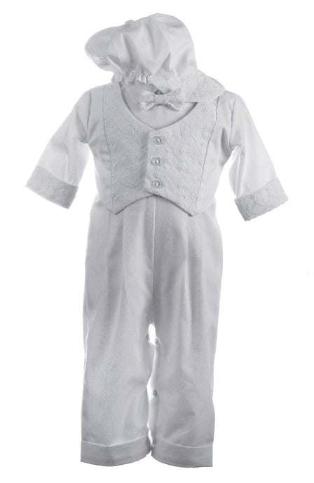 Infants Embroidered Christening Romper with Bow Tie - Grayson - Tuxgear