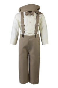 Kids Colored Suspender Pant Set with Pageboy Cap and Bow Tie - Tuxgear