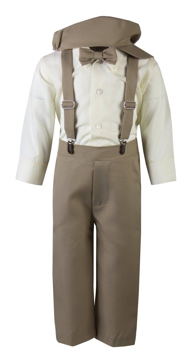 Kids Colored Suspender Pant Set with Pageboy Cap and Bow Tie - Tuxgear