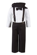 Load image into Gallery viewer, Kids Colored Suspender Pant Set with Pageboy Cap and Bow Tie - Tuxgear