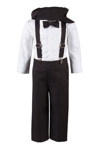 Kids Colored Suspender Pant Set with Pageboy Cap and Bow Tie - Tuxgear