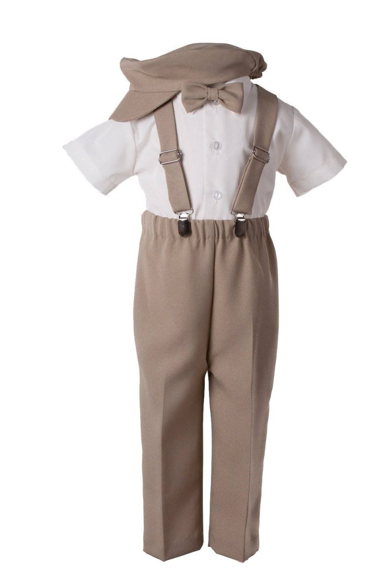 Kids Colored Suspender Pant Set with Short Sleeve and Pageboy Cap - Tuxgear