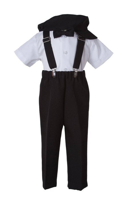 Kids Colored Suspender Pant Set with Short Sleeve and Pageboy Cap - Tuxgear
