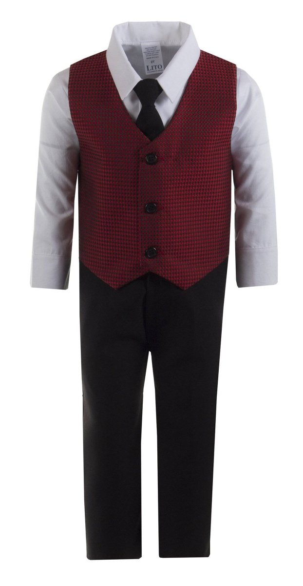 Kids Red Designer Holiday Pant Set with Vest - Tuxgear