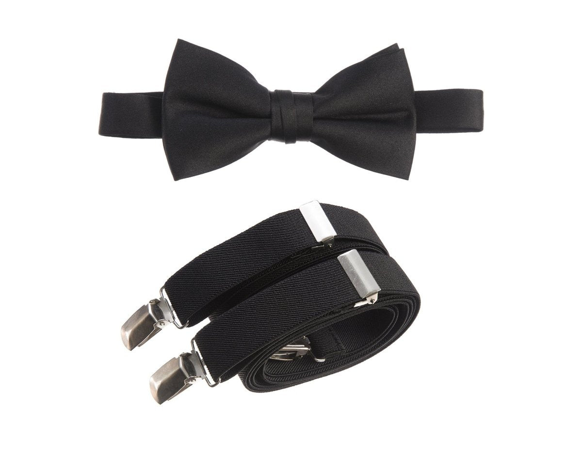 Men's Pre - tied Satin Bow Tie and Adjustable Stretch Suspender Sets - Tuxgear