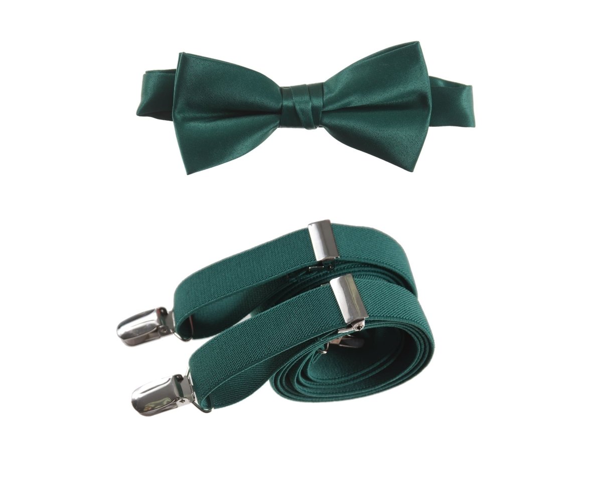 Men's Pre - tied Satin Bow Tie and Adjustable Stretch Suspender Sets - Tuxgear