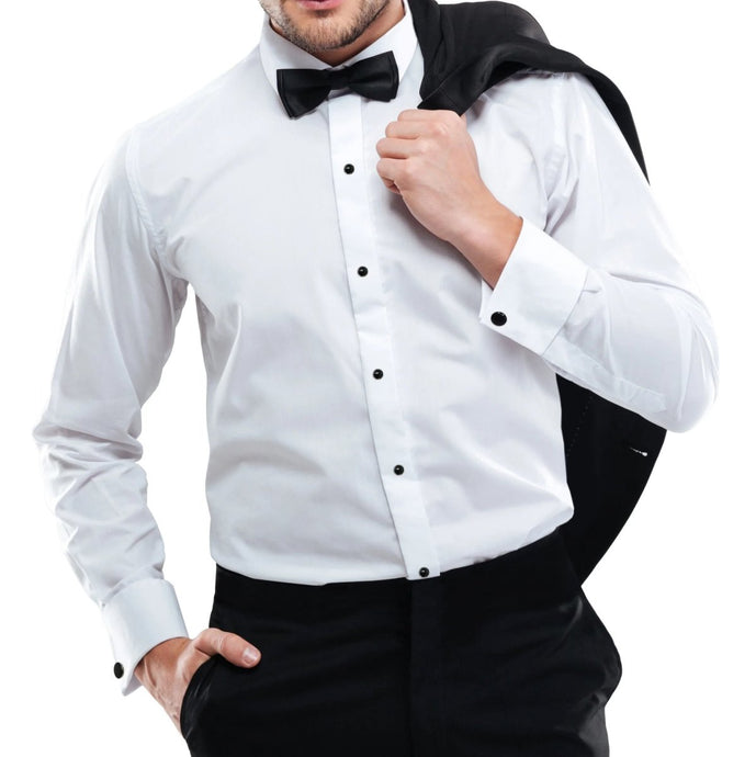 Men's Rental Solid White Microfiber Formal Tuxedo Shirt - Tuxgear