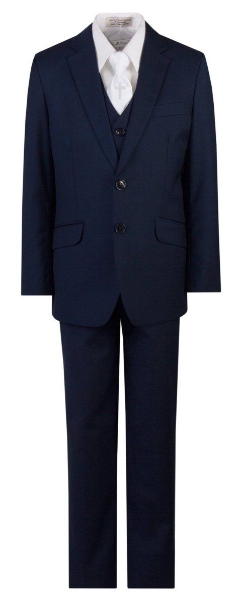 Navy Blue Slim Fit Communion Suit Religious Cross Neck Tie Boys Youth Sizes - Tuxgear