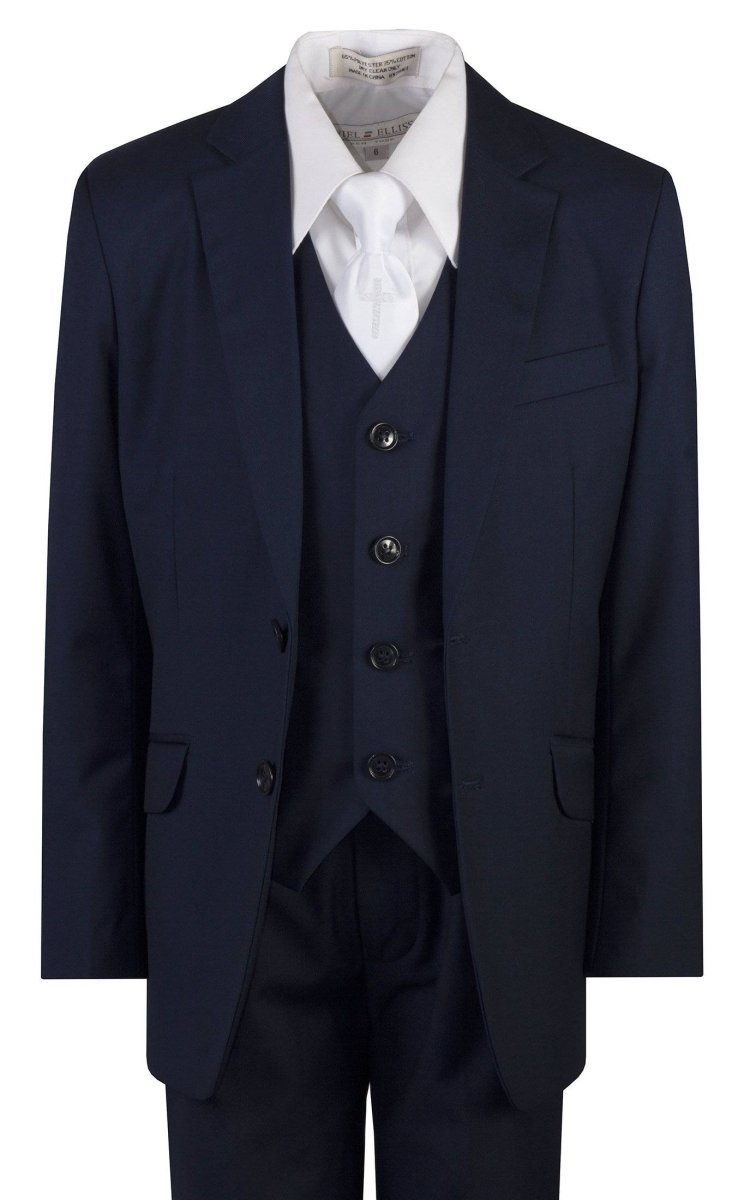 Navy Blue Slim Fit Communion Suit Religious Cross Neck Tie Boys Youth Sizes - Tuxgear