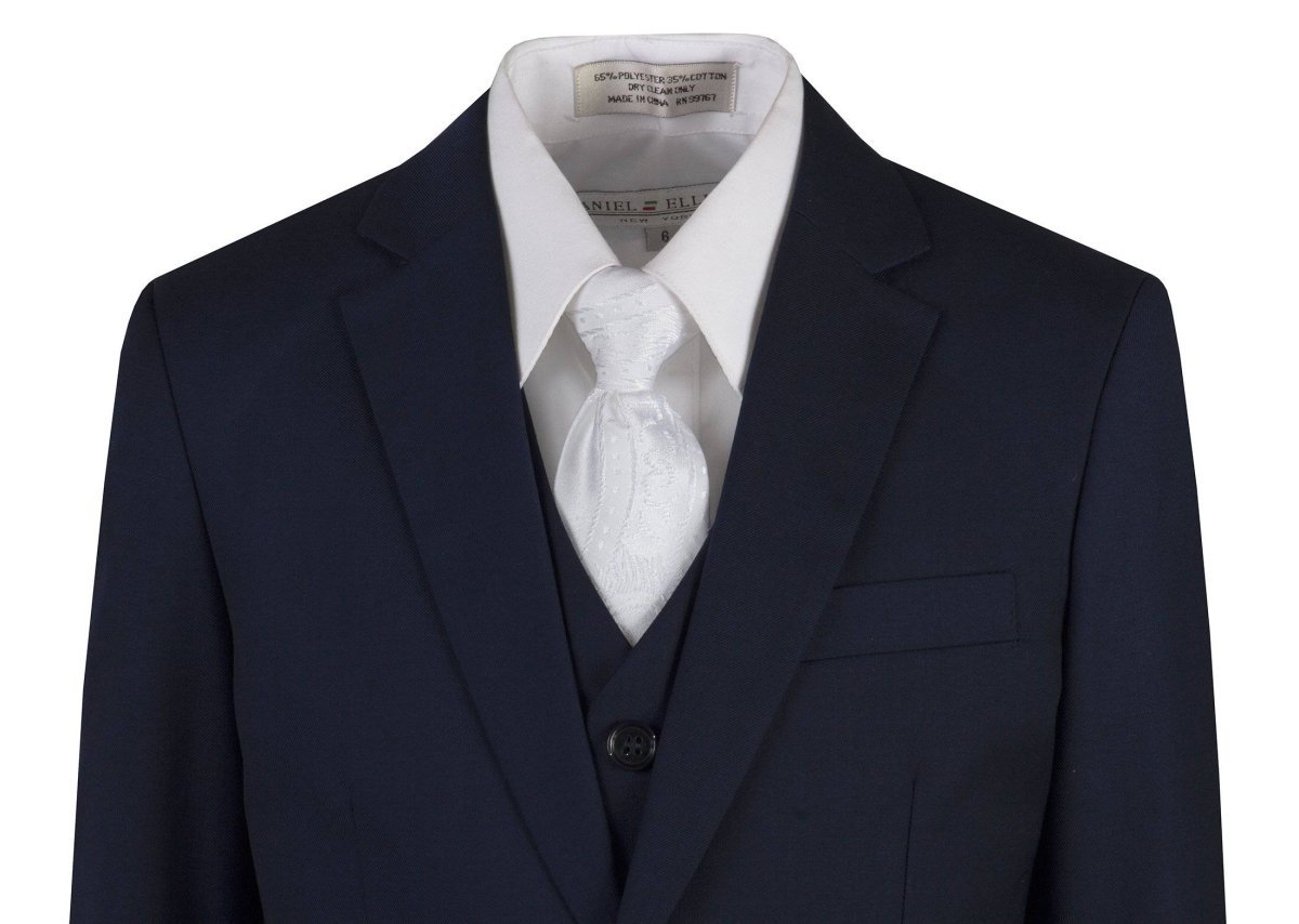 Navy Blue Slim Fit Suit Clergy Jacquard Neck Tie Boys and Youth Sizes - Tuxgear