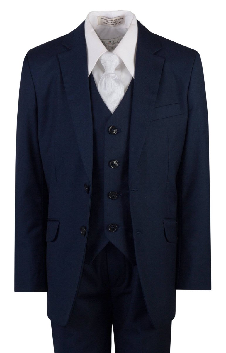 Navy Blue Slim Fit Suit Clergy Jacquard Neck Tie Boys and Youth Sizes - Tuxgear