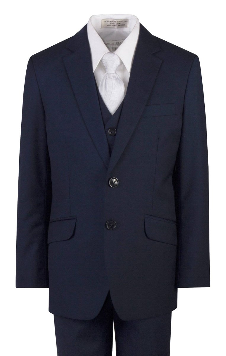 Navy Blue Slim Fit Suit Clergy Jacquard Neck Tie Boys and Youth Sizes - Tuxgear