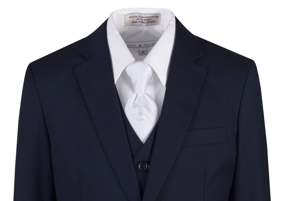 Navy Blue Slim Fit Suit Communion Cross Neck Tie Boys and Youth Sizes 