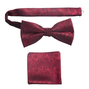 Pre-tied Bow Tie and Pocket Square Paisley Jacquard Handkerchief Sets - Tuxgear