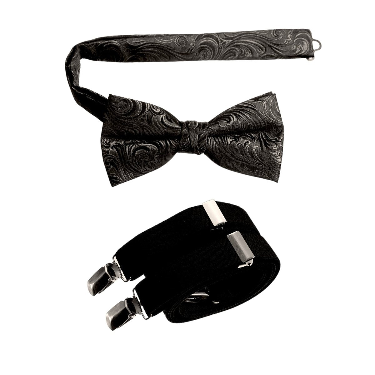 Pre - tied Bow Tie Paisley Jacquard and Adjustable Stretch Suspender Sets - Tuxgear
