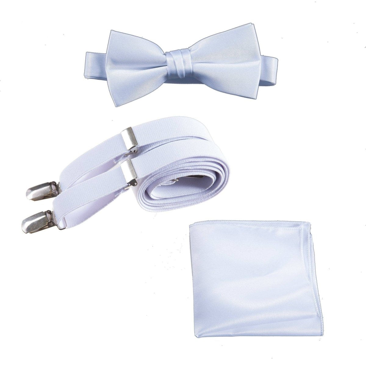 Pre - tied Satin Bow Tie & Pocket Square with Adjustable Stretch Elastic Suspender - Tuxgear