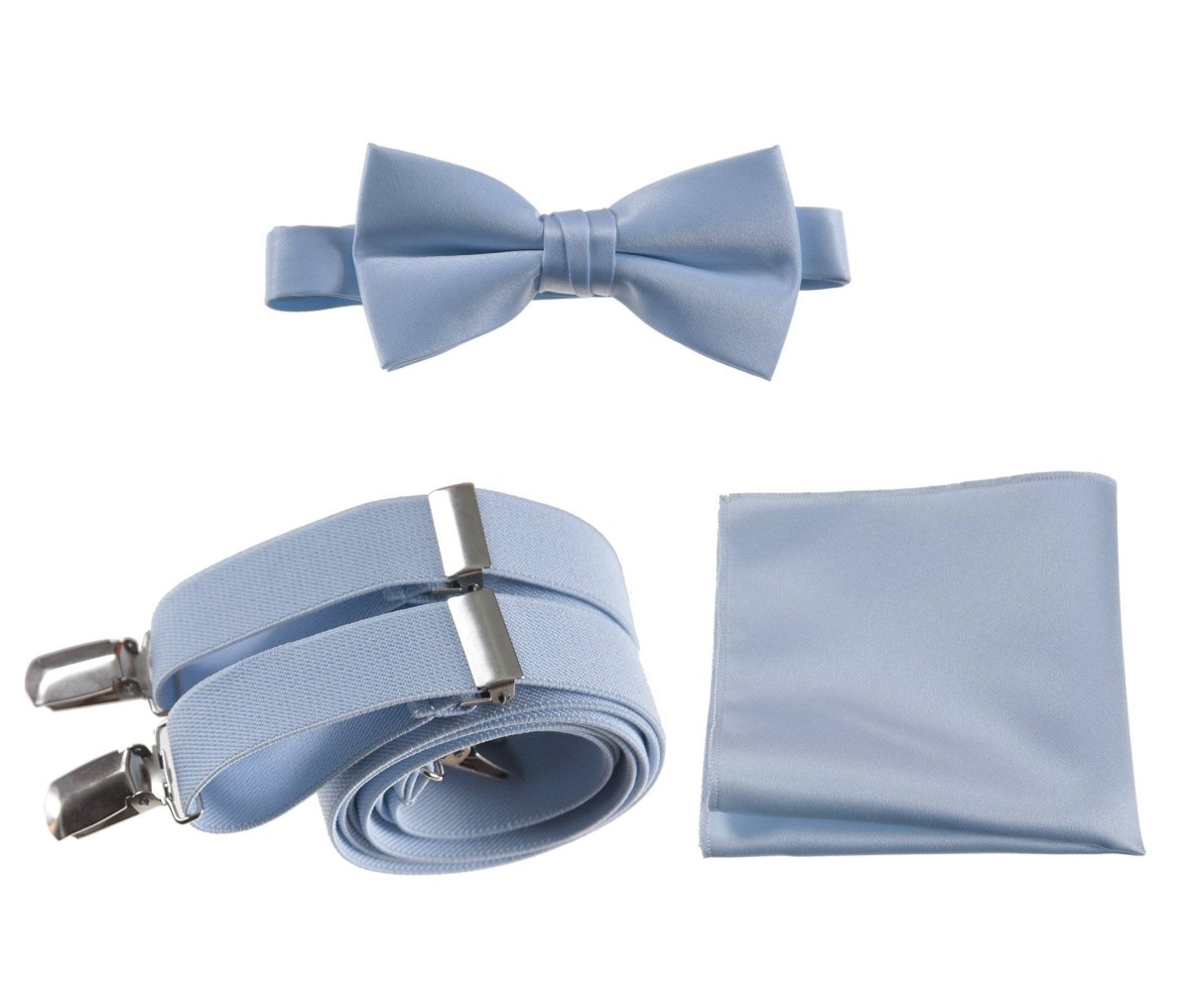 Pre - tied Satin Bow Tie & Pocket Square with Adjustable Stretch Elastic Suspender - Tuxgear