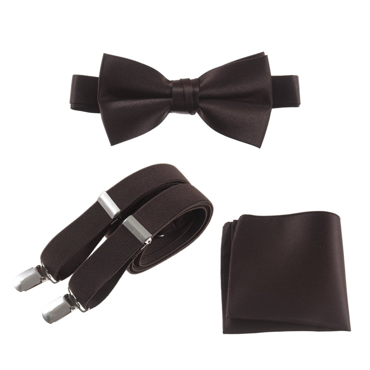 Pre - tied Satin Bow Tie & Pocket Square with Adjustable Stretch Elastic Suspender - Tuxgear