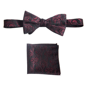 Self Tie Bow Tie and Pocket Square Handkerchief Set of Satin Paisley Jacquard - Tuxgear