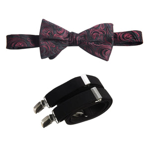 Self Tie Bow Tie Paisley Jacquard and Adjustable Stretch Suspender Sets - Tuxgear