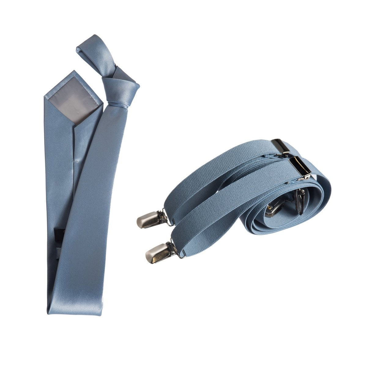 Self - Tie Satin Necktie with Matching Elastic Suspender - X Back Design - Tuxgear