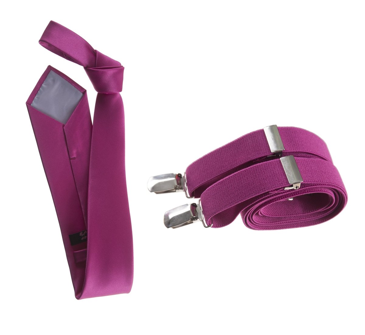 Self - Tie Satin Necktie with Matching Elastic Suspender - X Back Design - Tuxgear