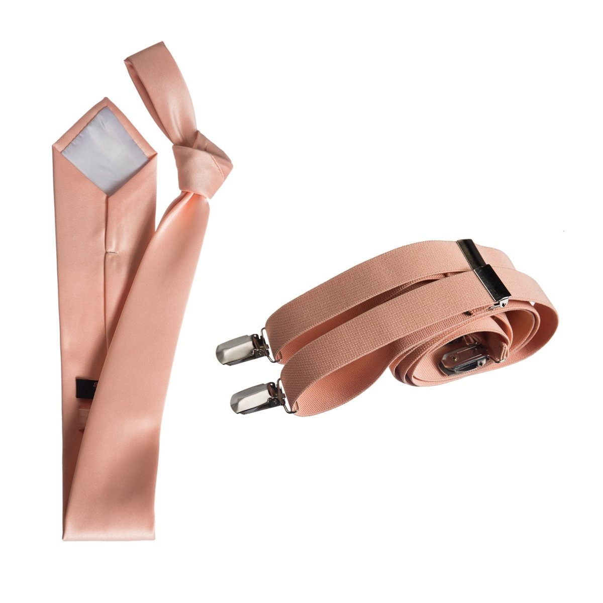 Self - Tie Satin Necktie with Matching Elastic Suspender - X Back Design - Tuxgear