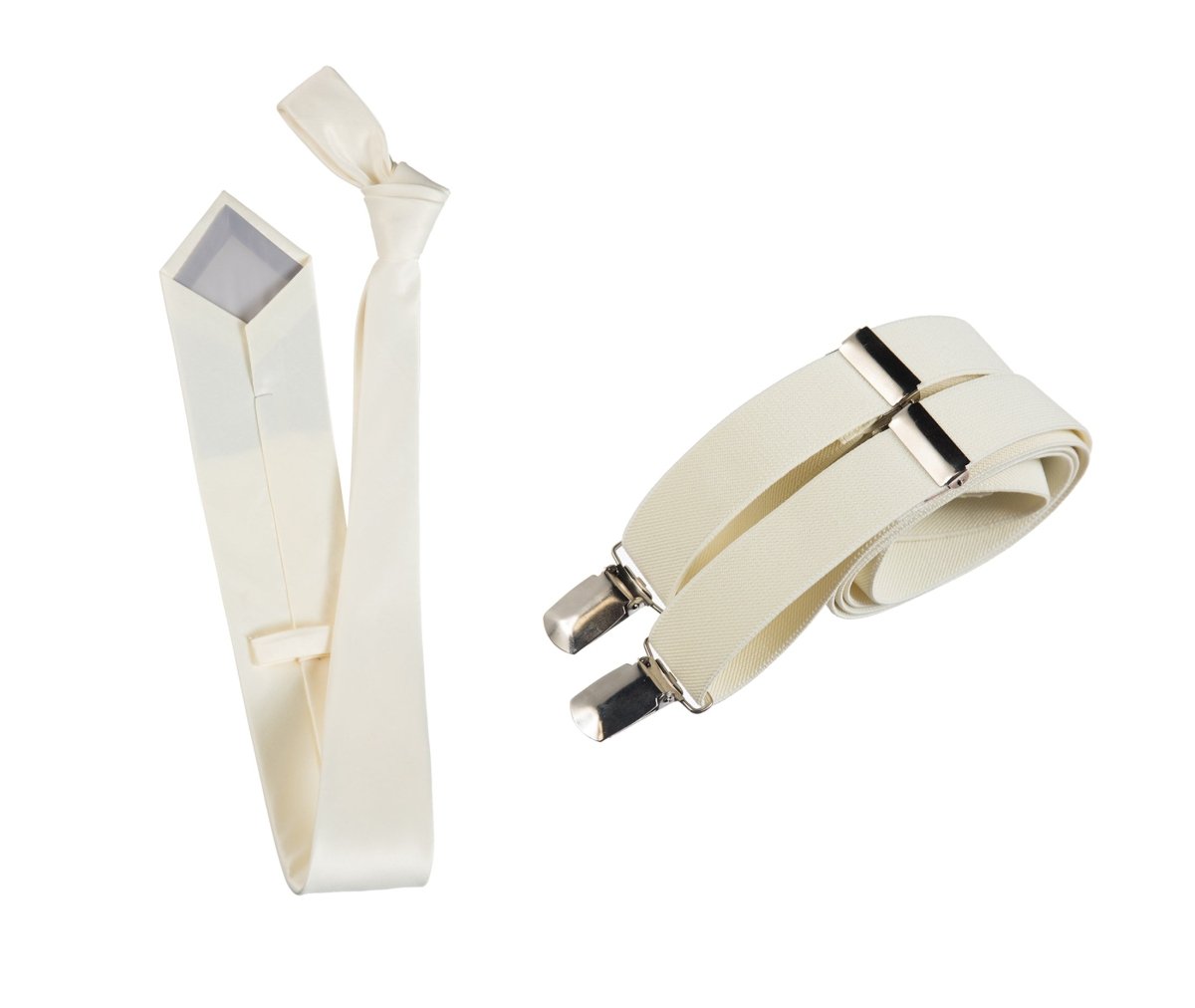 Self - Tie Satin Necktie with Matching Elastic Suspender - X Back Design - Tuxgear