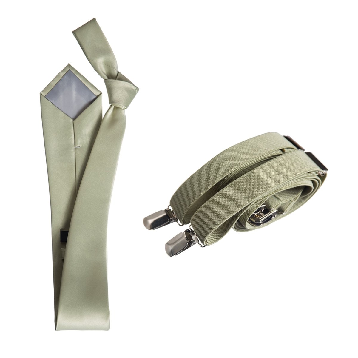 Self - Tie Satin Necktie with Matching Elastic Suspender - X Back Design - Tuxgear