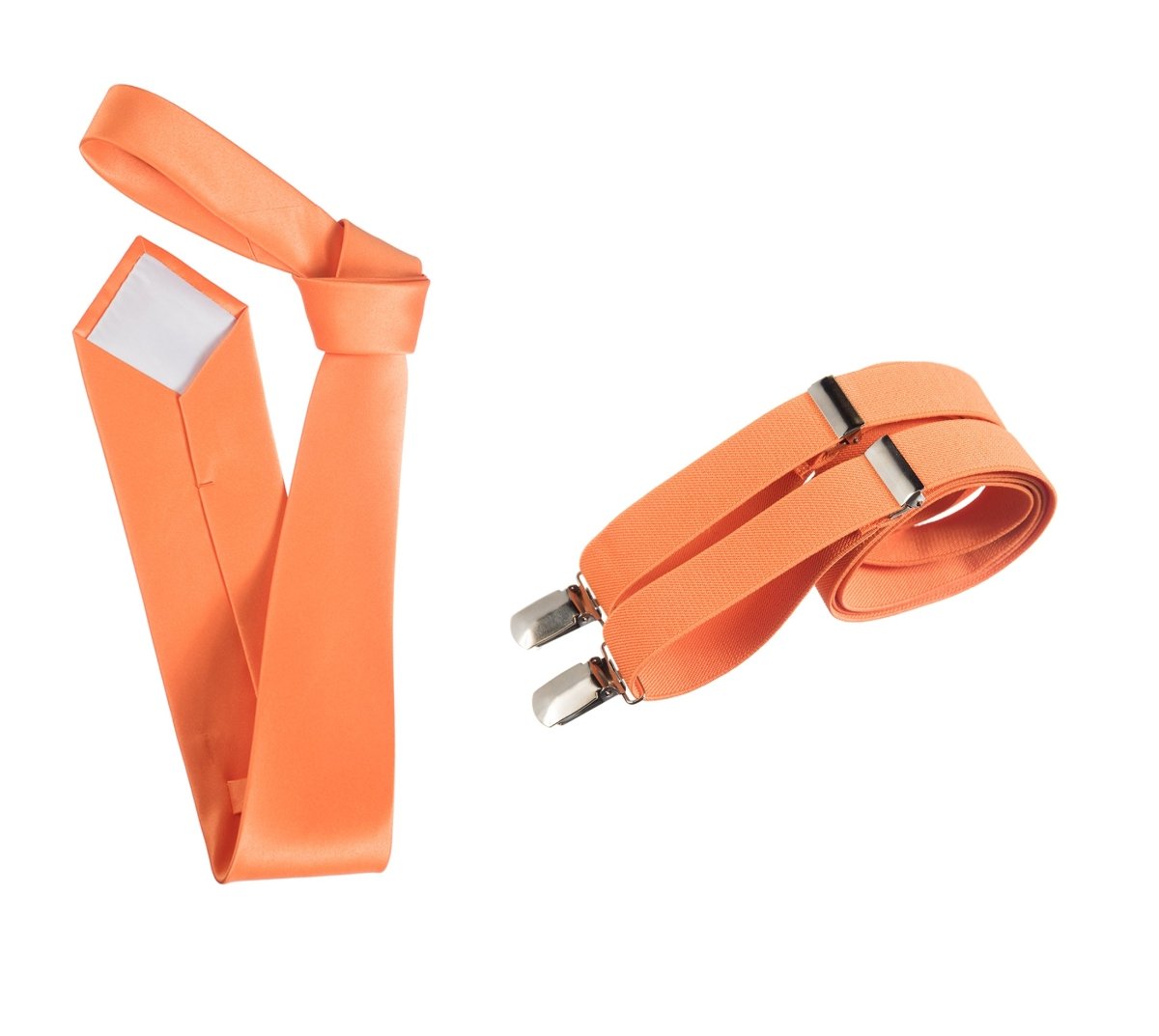 Self - Tie Satin Necktie with Matching Elastic Suspender - X Back Design - Tuxgear