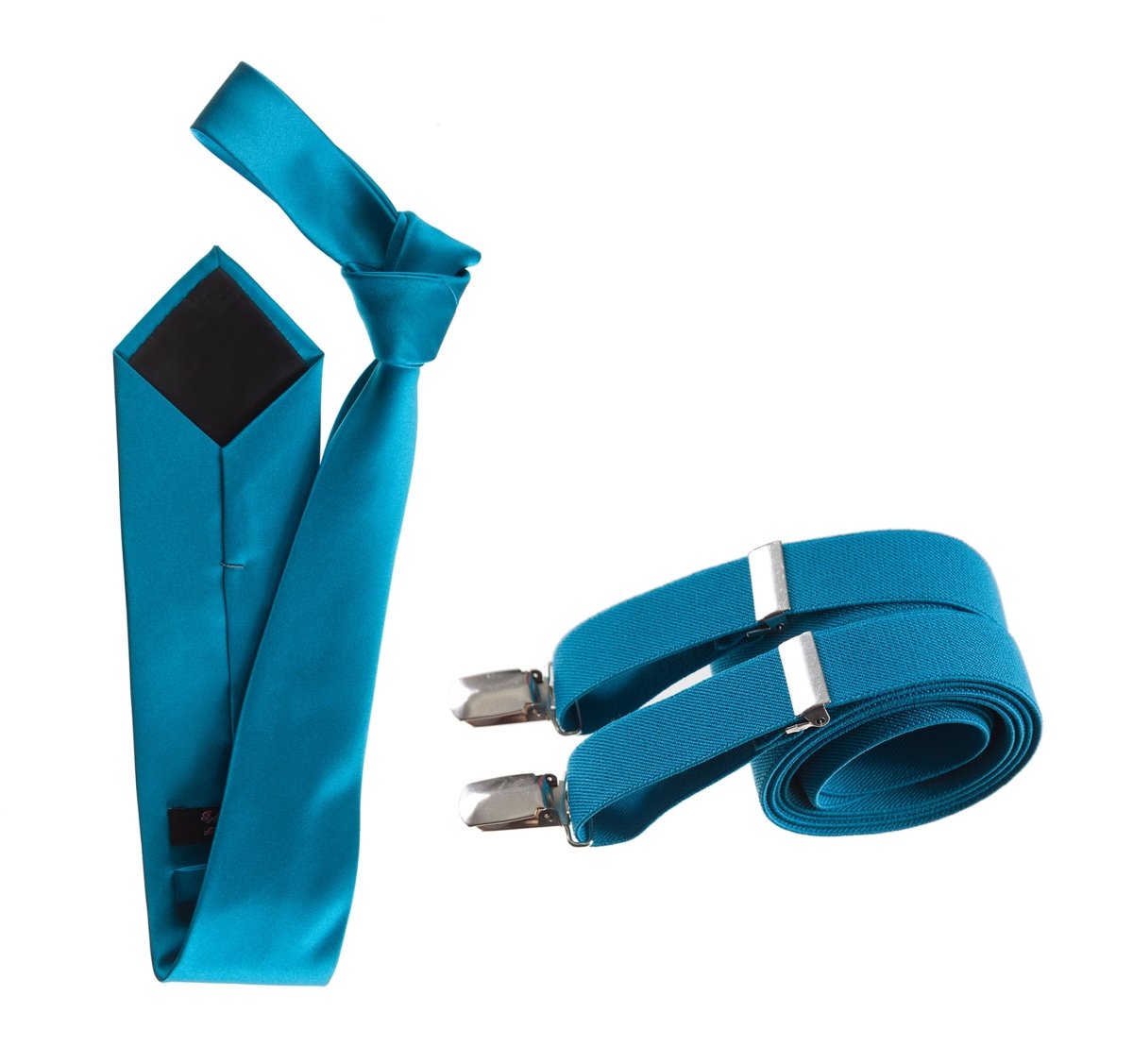Self - Tie Satin Necktie with Matching Elastic Suspender - X Back Design - Tuxgear