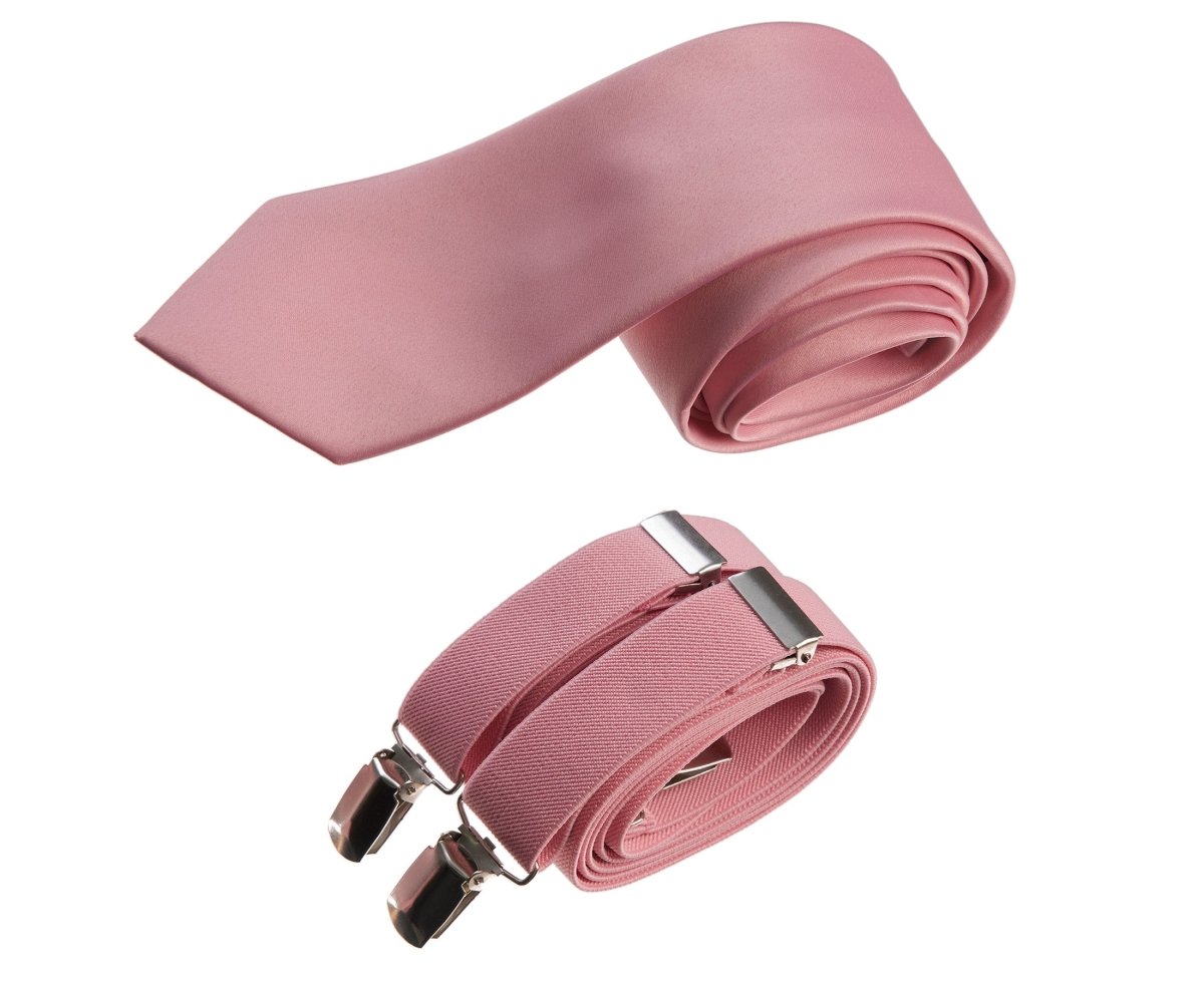 Self - Tie Satin Necktie with Matching Elastic Suspender - X Back Design - Tuxgear