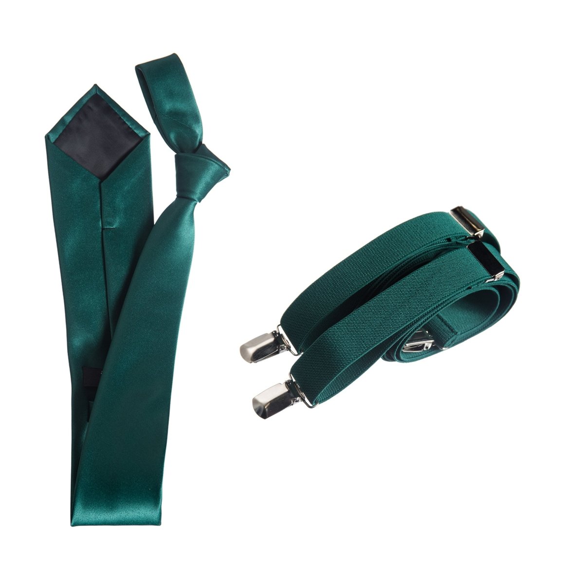 Self - Tie Satin Necktie with Matching Elastic Suspender - X Back Design - Tuxgear