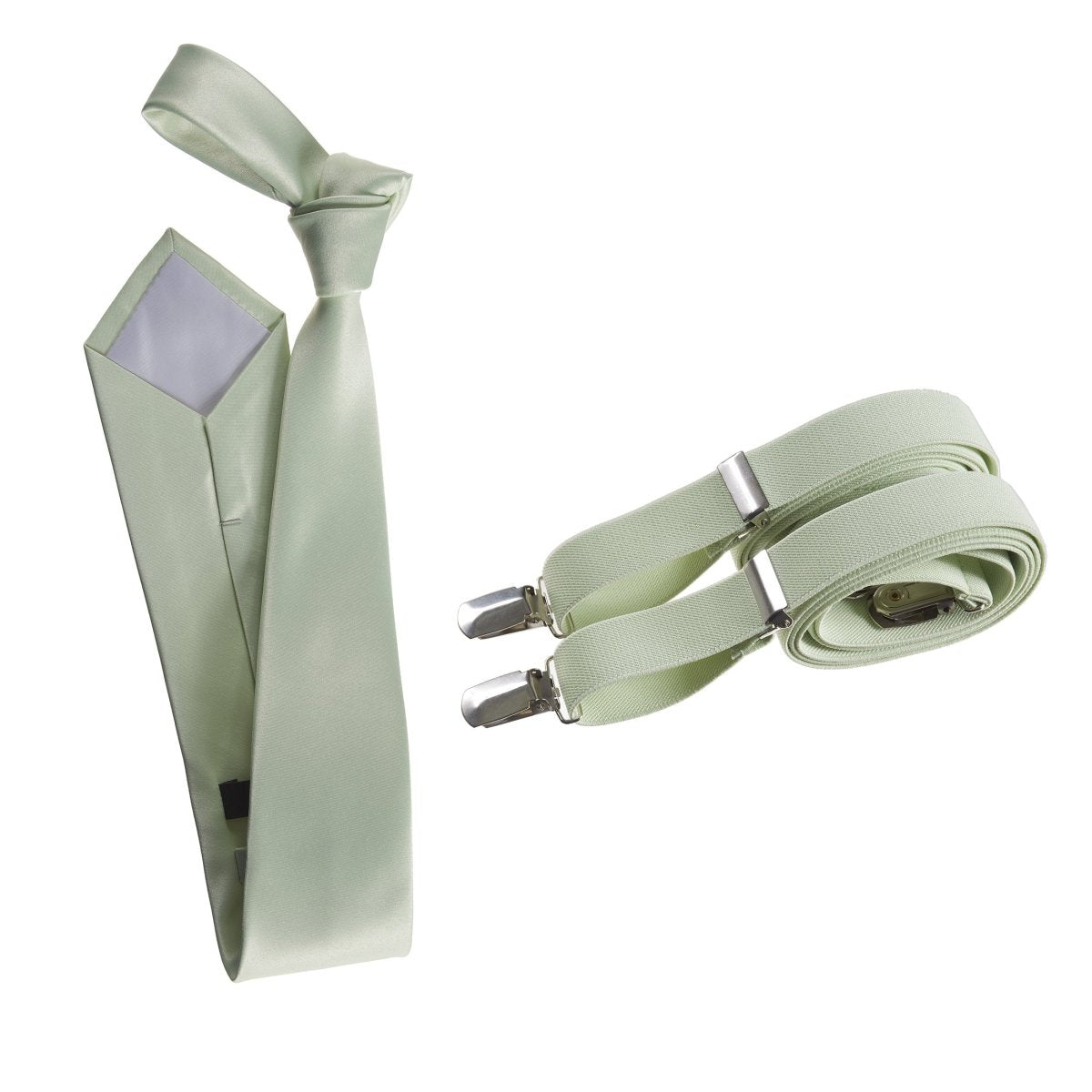 Self - Tie Satin Necktie with Matching Elastic Suspender - X Back Design - Tuxgear