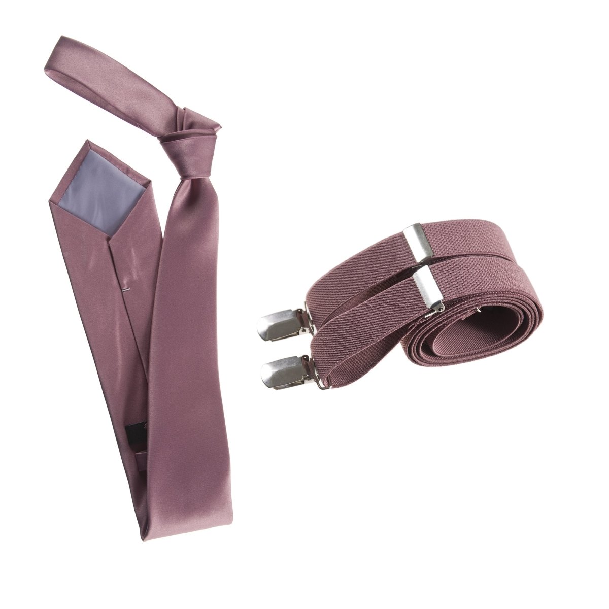 Self - Tie Satin Necktie with Matching Elastic Suspender - X Back Design - Tuxgear