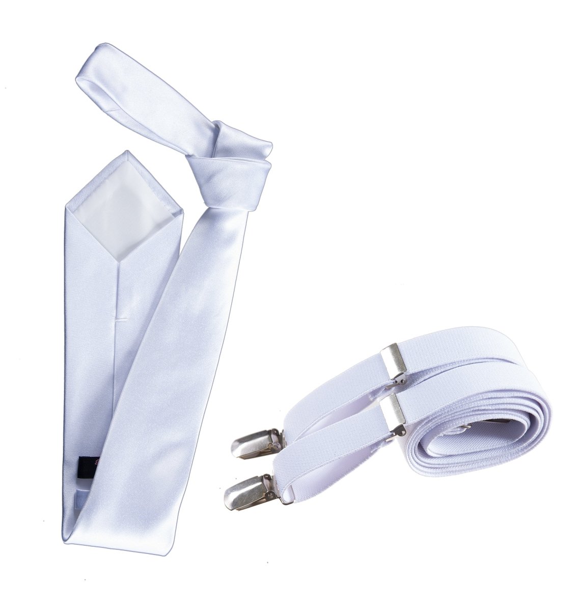 Self - Tie Satin Necktie with Matching Elastic Suspender - X Back Design - Tuxgear