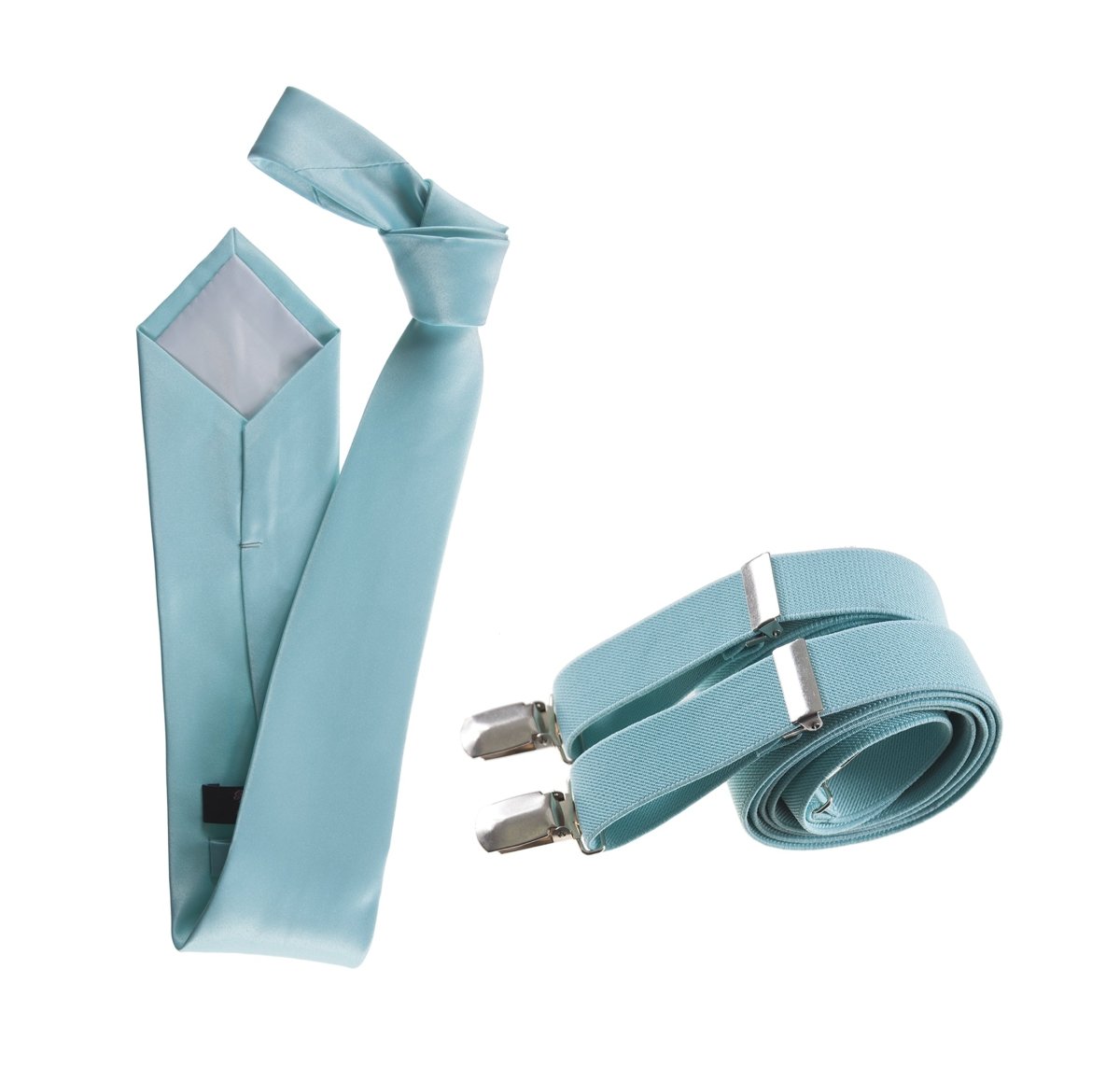 Self - Tie Satin Necktie with Matching Elastic Suspender - X Back Design - Tuxgear